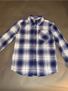 Levi's Boys Blue Ombre Plaid Flannel Button-Down Shirt - Size M (10-12)